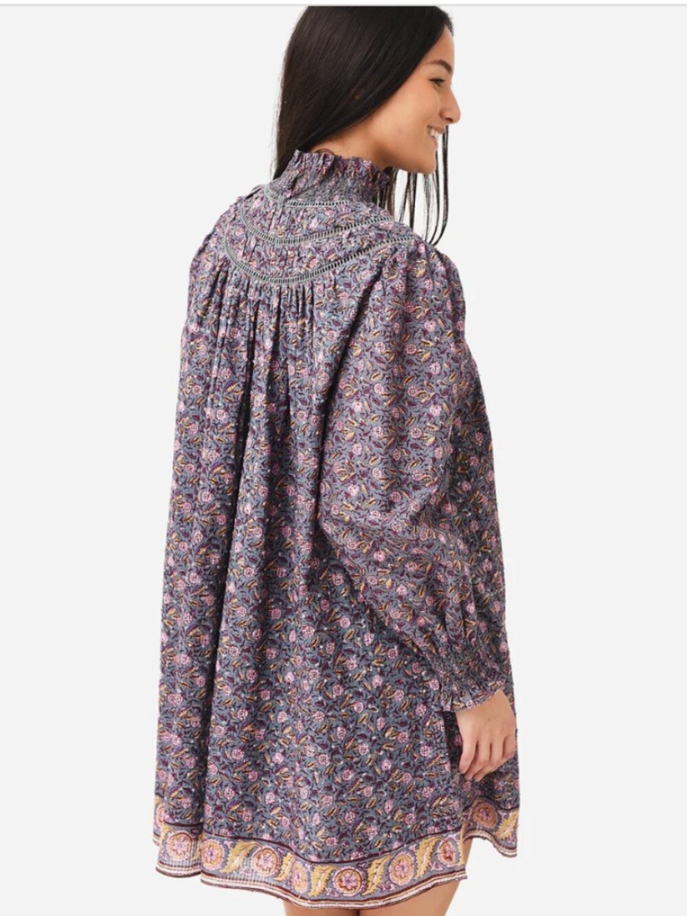 NWT Hunter Bell NYC Chandler Smocked High-Neck Floral Mini Dress Size XS - Picture 3 of 7
